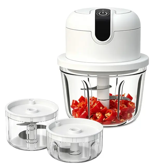 Mini Hachoir Électriqu, SGZIOO 3-en-1 Petit Mixeur Electrique, Mini Mixeur Electrique 100 + 200 + 350 ml, USB Rechargeable, pour Oignons, Fruits, Noix, Viande et ail