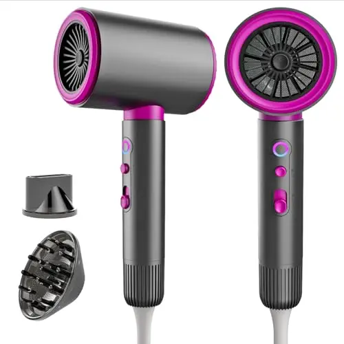 Sèche-Cheveux Ionique 2200W Séchage Rapide Diffuseur Et Embout Boucleur 3 Températures 2 Vitesses Air Froid Léger Silencieux Idéal Maison Voyage
