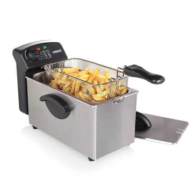 Princess Friteuse en acier inoxydable 3 L 2000 W – Technologie zone froide pour une huile plus propre et moins d’odeurs, chauffe rapide, design élégant, panier amovible, facile à nettoyer