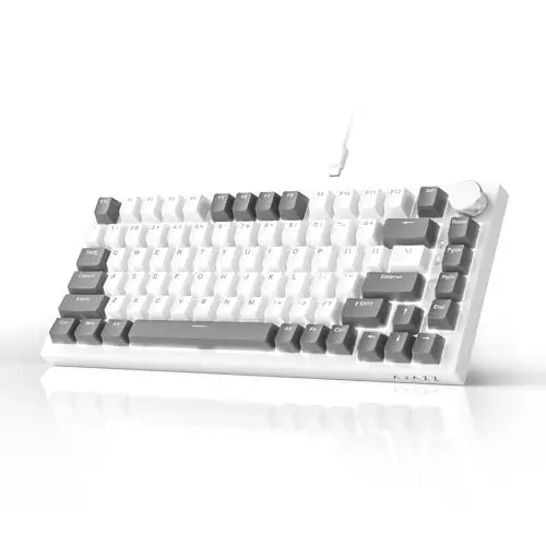 AJAZZ AK820 Mechanical Keyboard, 75% Hot Swappable Wired Volume Control Knob, PBT Keycaps, Five-Layer Sound Insulation Pad, 82-Key Gaming Keyboards, Grey White