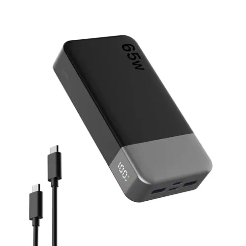 NOBIS Batterie Externe 20000mAh 65W Power Bank Double USB-C PD 3.0, Batterie Externe Charge Rapide 4 Ports Simultanés, Mode Courant Faible, pour Laptop, Téléphone, Tablette (Noir)