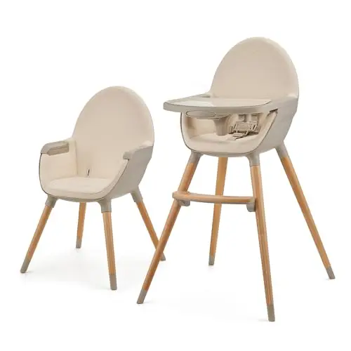 Kinderkraft FINI 2 Chaise Haute Bébé, 2 en 1, Fauteuil Enfant, Chaise Enfant, Puericulture Bébé, Évolutive, Réglable, Avec Plateau, Solide, Design Universel, Facilement lavable, 20kg, Beige