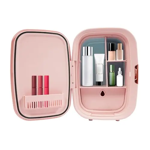Mini réfrigérateur portable de 12 l avec étagères de séparation, réfrigérateur de beauté avec fonction de refroidissement et de chauffage (4 à 60 °C), petit réfrigérateur cosmétique pour chambre à