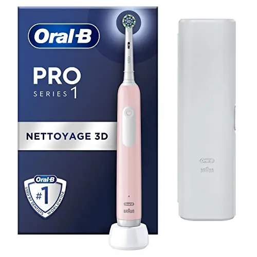 Oral-B Brosse à Dents Electrique Pro 1 avec Brossette de Rechange, Rose – 3 Modes de Nettoyage dont Douceur, Brossage avec des Oscillo-Rotations et Pulsations, Chargeur, Etui