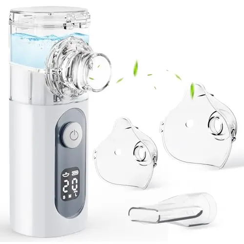 Nebulisateur Portable pour Adultes et Enfants - Inhalateur Silencieux Rechargeable avec 3 Niveaux, Auto-Nettoyage, 2 Masques (Adulte/Enfant) et Embout Buccal - Pour la Maison, le Bureau et les Voyages
