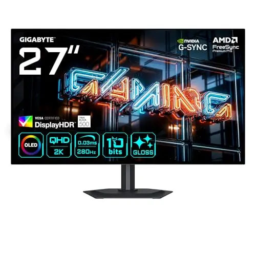 GIGABYTE MO27Q28GR Moniteur Gaming WOLED Brillant 27” QHD - 2560 x 1440, 280Hz, 0.03ms, 335 CD/m², Display HDR True Black 500, HDMI 2.1, DisplayPort 1.4