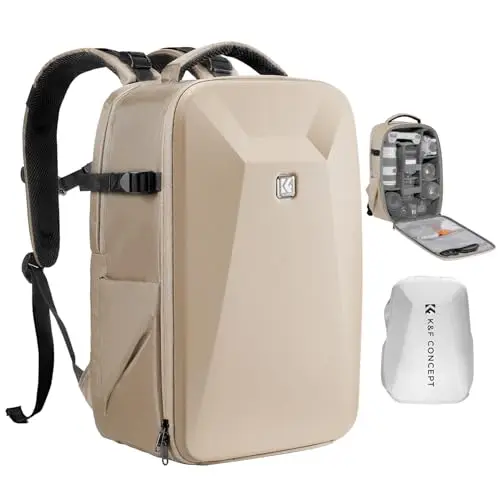 K&F CONCEPT Sac à dos pour appareil photo avec coque rigide pour appareil photo avec compartiment pour ordinateur portable de 15,6" et housse de pluie pour drones, appareils photo reflex numériques