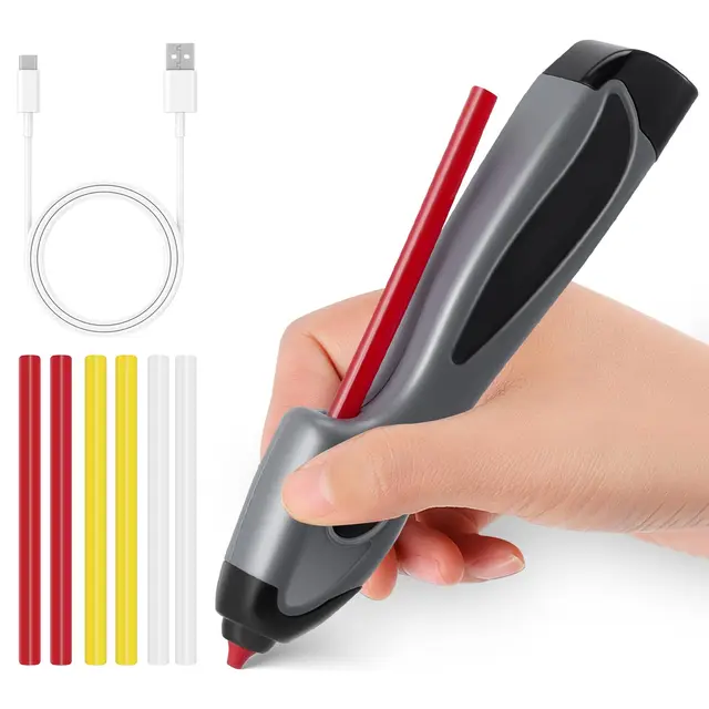 Pistolet à colle chaude sans fil avec batterie – Préchauffage rapide en 6S & protection automatique contre les gouttes + 6 bâtons de colle chaude de 185 mm de couleur pour l'artisanat et la décoration