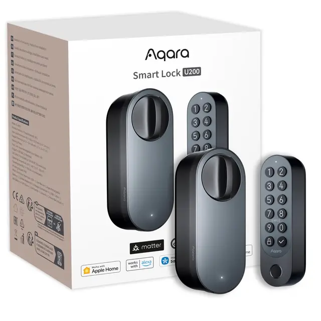 Aqara Smart Lock U200 (avec empreinte digitale), Matter Over Thread, serrure de porte intelligente avec clé Apple Home et batterie rechargeable, prend en charge Homekit, Google Home, Alexa et