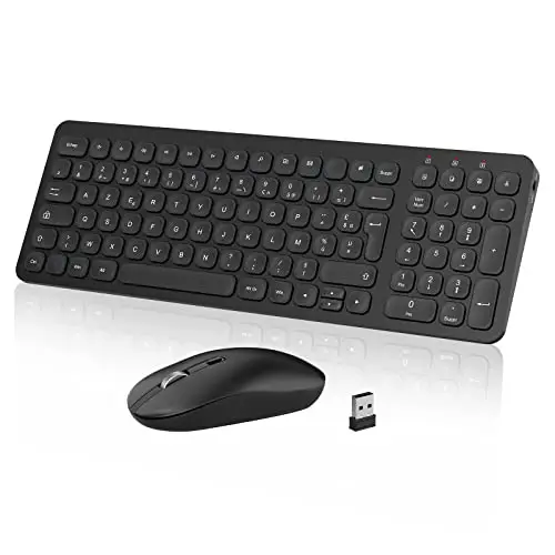 Ensemble Clavier et Souris sans Fil, PINKCAT Claiver AZERTY Français, Pack Clavier et Souris, Set Silencieux avec Récepteur Nano USB 2.4GHz, Compatible avec Windows/MacOS, Windows PC Laptop - Noir