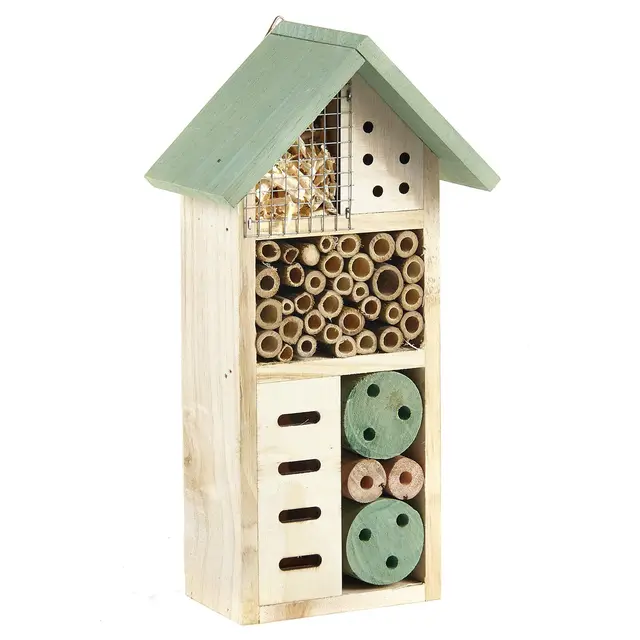 Pet Ting Maison en Bois Naturel pour Insectes, Abeilles, abri de Jardin, nichoir de Jardin, 26 cm, Beige