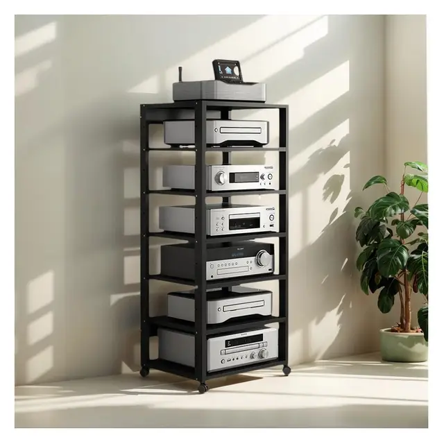 Meuble Chaine HiFi Meuble Audio Hi-FI 7 Couches, Rack Audio avec roulettes Silencieuses - Composants Audio Et Vidéo(Noir)