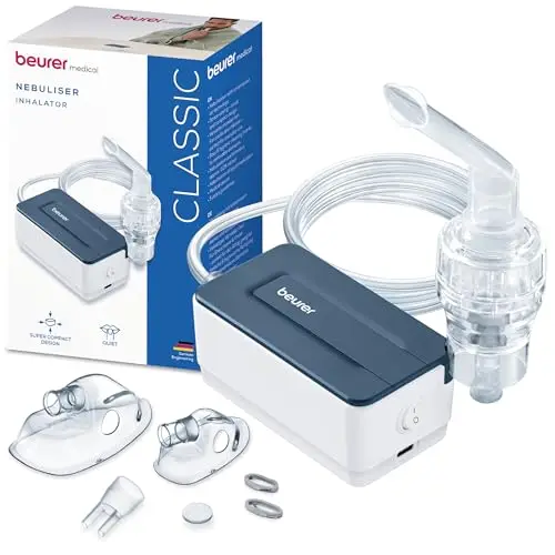 Beurer IH 15 Inhalateur pour rhumes et maladies respiratoires (asthme, BPCO), nébulise médicaments, compact, léger, simple d’usage avec un bouton, idéal pour un usage quotidien