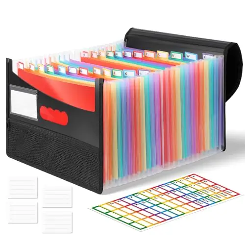 Euqvunn Trieur Document, Range Document à 25 compartiments pour Rangement Papier Administratif, format A4 avec onglets arc-en-ciel, Classeur Trieur étanche pour bureau, école et maison
