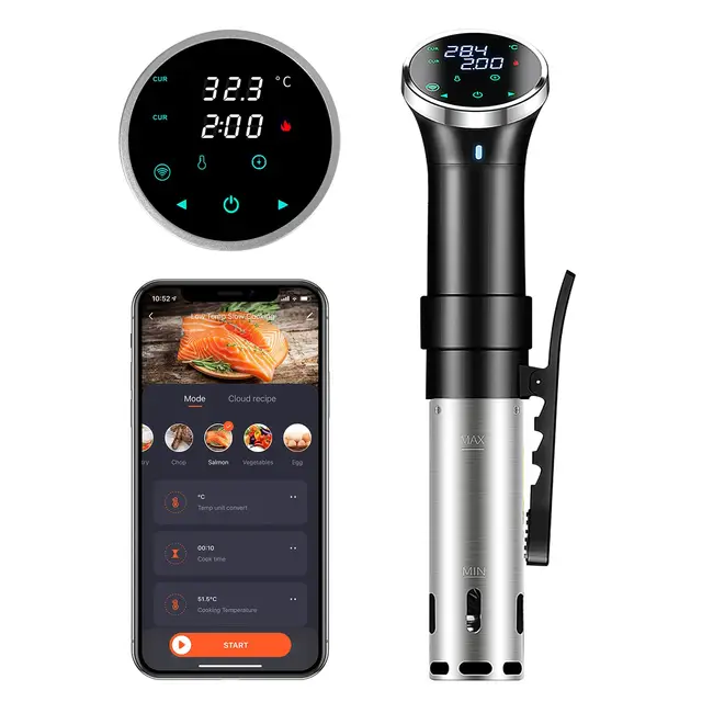 Cuiseur Sous Vide, WIFI Sous Vide Stick 1100W Calculateur d'Immersion Cuisinière avec Contrôle Précis Température 25-95°C + Timer, IPX7 étanche, Idéal pour Préparer Dîner en Famille, Repas de Noël