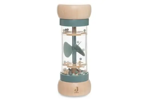 Jollein Jouet de Pluie en Bois pour bébé à partir de 0 Mois - avec Scooter et Motif hélicoptère - Favorise Les Sens et la motricité - Vert lac/Beige