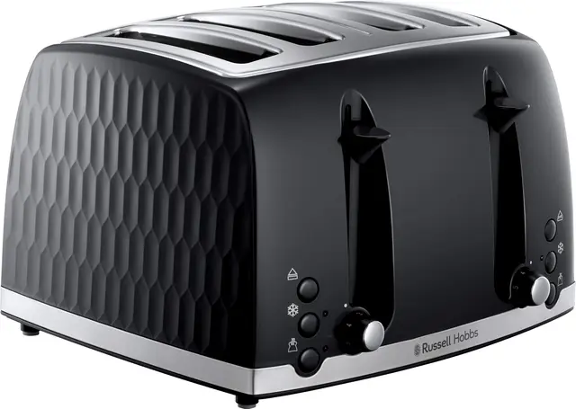 Russell Hobbs 26071 Grille-Pain 4 Tranches Design Moderne en nid d'abeille avec fentes extra larges et fonction de levage haut Noir