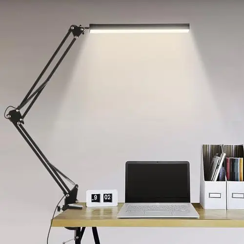 Lampe de Bureau LED Architecte, BIENSER 14W Pliable avec Pince, 10 Niveaux de Luminosité X 3 Modes de Couleur, Réglable, Protection des Yeux, 5V/2A CE Adaptateur Incluse