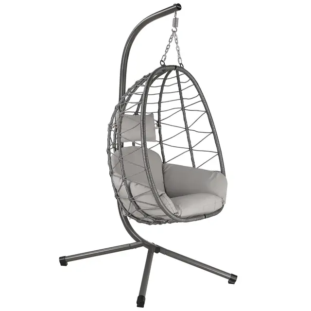 Fauteuil hamac avec châssis | Gris | Hamac Suspendu pour l’intérieur et l’extérieur | Coussin et Rembourrage d'assise de siège Inclus | Fauteuil Oeuf Suspendu pour terrasse