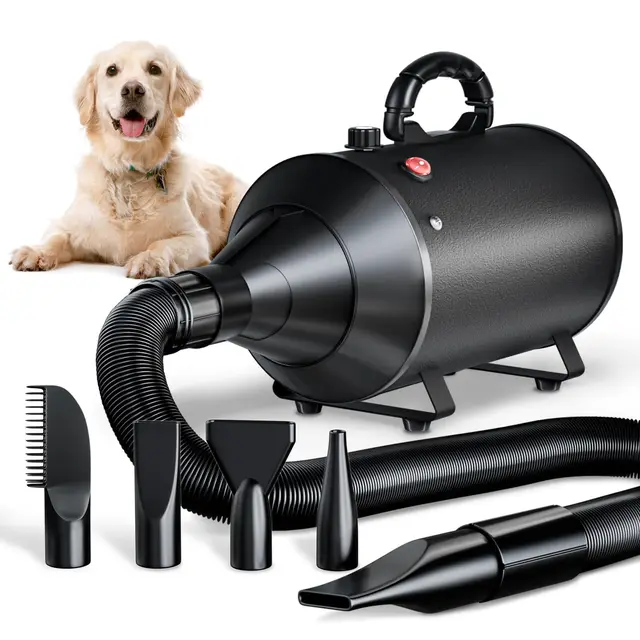 Pulseur pour Chien Blower Professionnel Souffleur Chien Silencieux 3000W réglable - Souffleur de Soins avec 4 Buses différentes et Tuyau élastique,Noir Profond