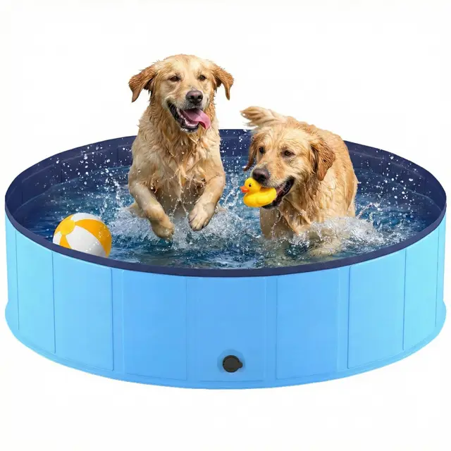 Piscine Chien Pliable, Piscine pour Chien 120x30cm en PVC, Piscine Enfant Stable et Antidérapant, Piscine Portable pour Grand Chien et Animaux de Compagnie Bleu