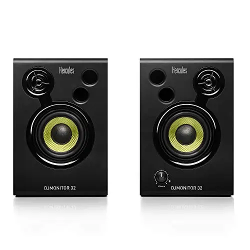 Hercules DJMonitor 32 – Paire d'Enceintes de Monitoring Filaire – Enceinte DJ Active 2 Voies avec Woofer 3 Pouces et Puissance 30W – Câbles Inclus pour Studio, Mixage et Création de Contenu