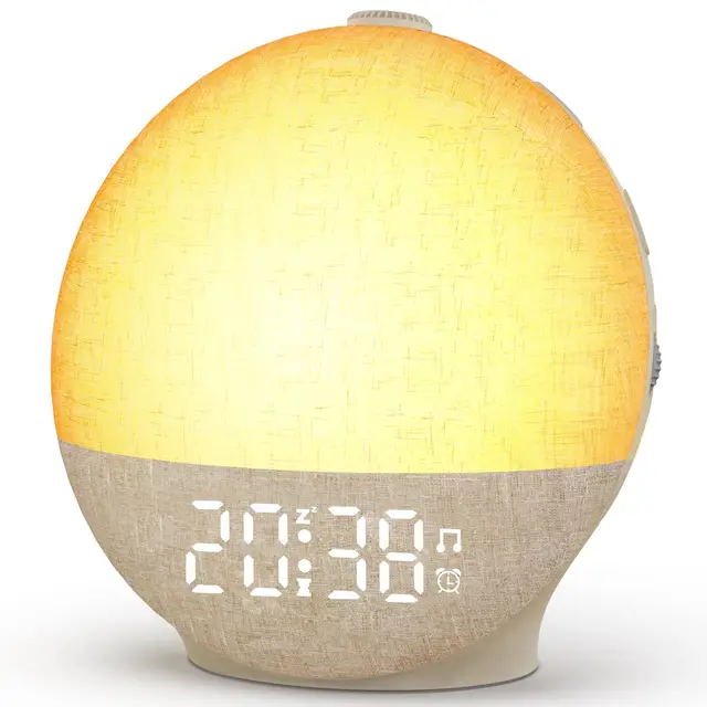 Réveil Lumineux Simulateur d'Aube, Eveil Lumière Reveil Matin sur Lampe de Chevet LED, Lampe de Réveil avec 30 Sons pour Dormir, Snooze, Minuteur, 12 Couleurs Réveil Veilleuse Enfants Adultes