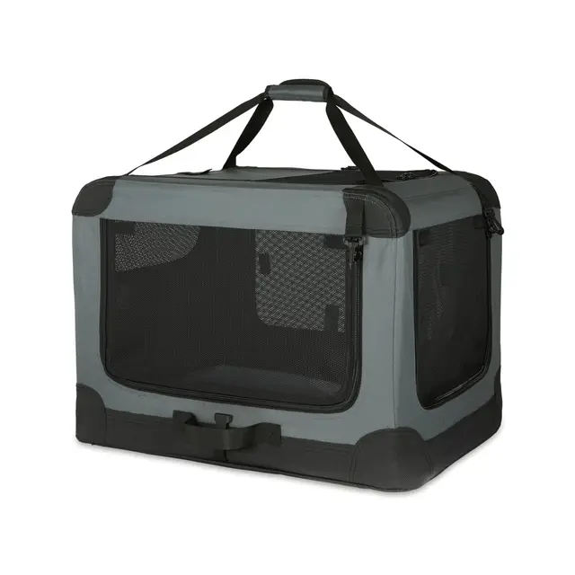 Amazon Basics Niche de voyage pliable à 4 portes pour chien et chat, Gris, taille M 76 cm x 54 cm x 54 cm
