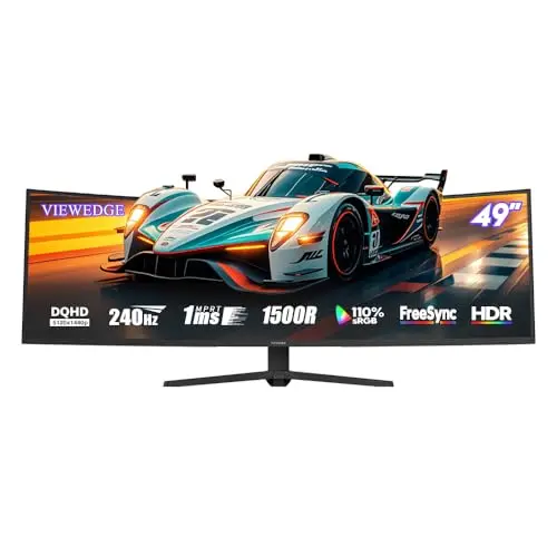Viewedge Écran Gaming 49 Pouces Incurvé Ultrawide 240 Hz, 1 ms, 32:9 5K 5120 × 1440, R1500, 110% sRGB, DisplayPort, HDMI, réticule (Crosshair), Fixation Murale