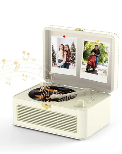 Lecteur CD Portable Bluetooth, Radio rétro avec Lecteur CD, Haut-Parleur, supporte la Lecture USB & AUX, avec télécommande, Housse antipoussière en Cuir PU, Blanc