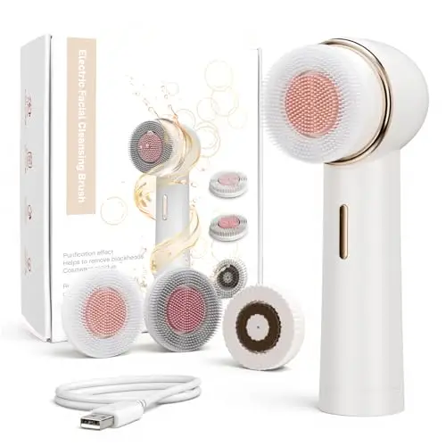 elzle Brosse Visage Électrique à Rotation Bidirectionnelle, IPX7 Imperméable Rechargeable pour Nettoyage en Profondeur Gommage, Démaquillage, Cadeaux pour Adolescentes, Cadeau pour Maman
