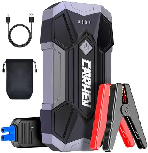 CARHEV Booster Batterie Voiture 4500A, 12V Démarreur de Batterie de Voiture (Jusqu'à 8.0L Essence ou 8.0L Diesel), Booster Batterie Moto, Car Jump Starter avec Pinces Intelligentes et lumière LED