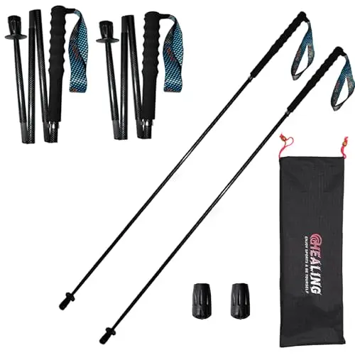 OKHEALING Lot de 2 bâtons de randonnée ultralégers pliables en fibre de carbone avec poignée anti-humidité et sac de rangement