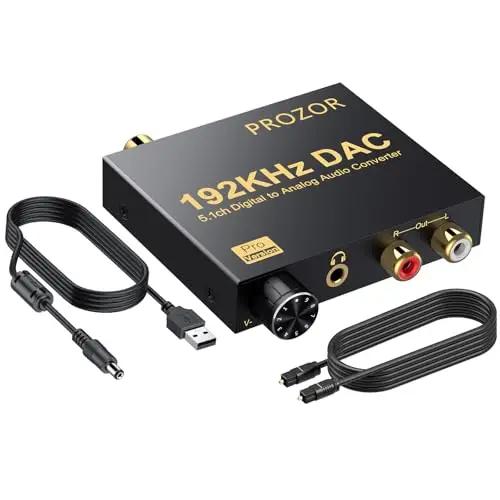 PROZOR Convertisseur Audio DAC 192kHz Compatible Dolby AC-3 DTS 5.1CH Décodeur Optique/Coaxial vers RCA 3.5mm avec Volume
