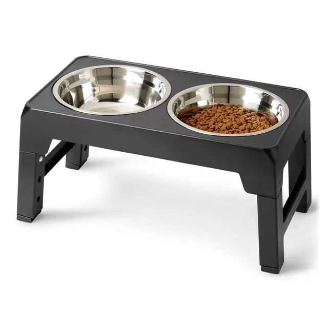 Amazon Basics Support de gamelles surélevé pour Chiens, Bol surélevé réglable en Hauteur en Acier Inoxydable, antidérapant, Station d'alimentation pour Animaux de Compagnie, 44 x 24 x 30,5 cm, Noir
