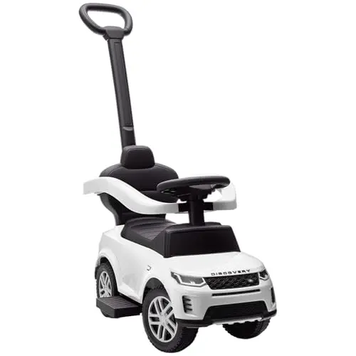 AIYAPLAY Porteur Enfants Land Rover Discovery sous Licence, Porteur bébé Voiture à Pousser avec poignée Amovible, Garde-Corps, Espace de Rangement, klaxon et Volant, pour Enfants 1 à 3 Ans, Blanc