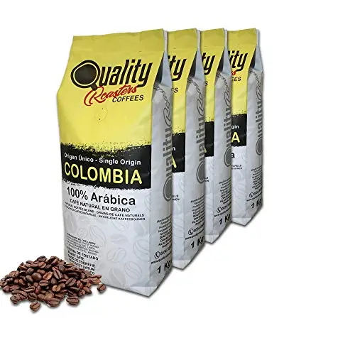 Quality Roasters Coffees. Grains de café naturels. 100% Arabica. Origine unique Colombie. Rôti à la main. Rôti Moyen. (4 Kg, Chocolat)