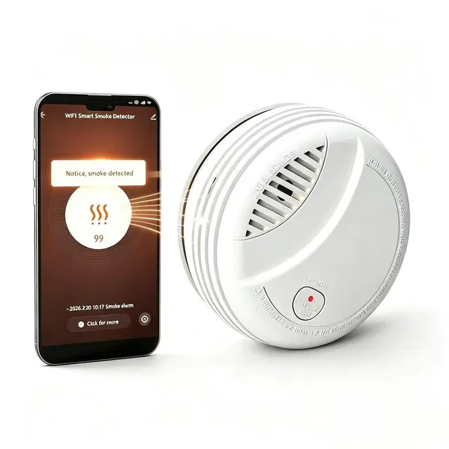 Détecteur de Fumée WiFi Intelligent avec Batterie au Remplaçable, Notification d'App, Fonction Silencieuse et Auto-Test, EN14604, Alarme 85 dB, Alarme Incendie WiFi Compatible avec Tuya/Smart Life APP