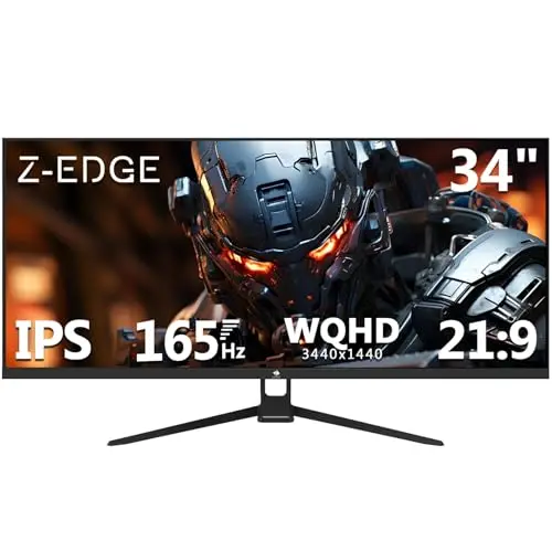 Z-Edge Ecran PC Gamer 34'', UWQHD(3440x1440), 165 Hz, IPS Panel, 1ms, Moniteur Ultrawide 21:9, FreeSync, 300cd/m², 2* DP1.4 & HDMI2.0, RGB, Inclinaison Réglable, VESA 75 * 75mm (DP Câble Inclus)