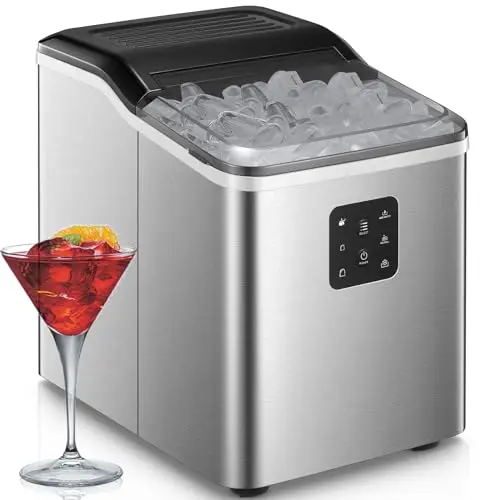 Machine à Glaçons Acier Inoxydable, Autonettoyante, 2 Tailles de Glaçons, 14kg en 24h, 9 Glaçons en 6 Minutes, Écran LCD et Réservoir d'Eau de 2L, Capteur IR, Cuillère à Glaçons et Panier, NORTHCLAN