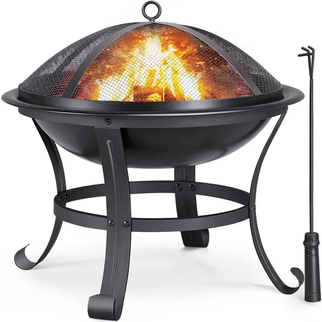 Yaheetech Brasero Exterieur de Jardin Chauffage Foyer Poêle en Fer avec Poker Couvercle pour Terrasse Patio Cour 54 x 54 x 50cm Noir