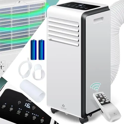 KESSER® Climatiseur Mobile 4en1-7000BTU | Déshumidificateur D'air | Climatisation Mobile avec Matériel de Montage, Télécommande & Minuterie | Mode Nuit & Roulettes 360 - Blanc