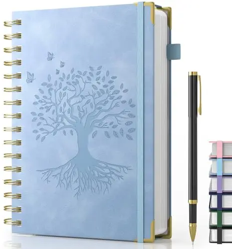 Carnet de Notes A5, carnet à spirale à couverture rigide, journal ligné avec papier à l'encre 100 g/m² 240 pages, bloc-notes à couverture rigide pour et travail, bureau,14,5 x 21 cm - Bleu azur