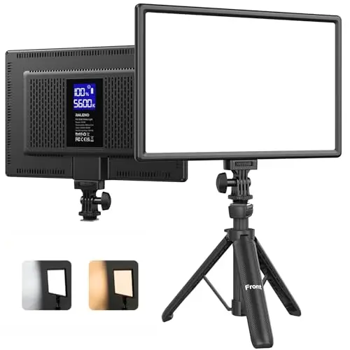 RALENO Lampe LED Vidéo, Lumière Photo Dimmable 2500-6500K CRI95+ avec Écran LCD et Batterie 8000mAh,Lumière vidéo pour Photographie en Bas Angle, Visioconférence, Streaming de Jeu et Youtube