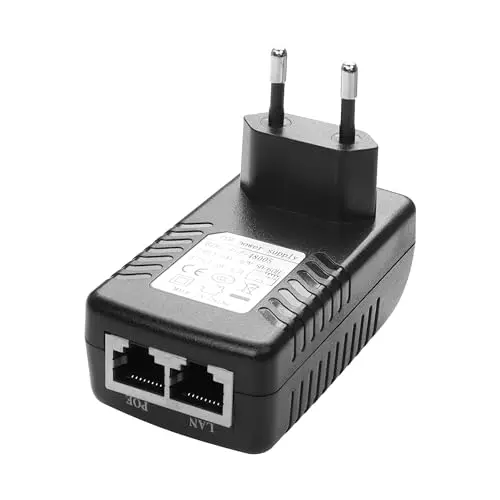 YAODHAOD POE Adaptateur Injecteur 48V / 0.5A 100/1000Mbps Prise Européenne Distance jusqu'à 100m Plug and Play pour adaptateur Ethernet, téléphone et caméra IP (100m)