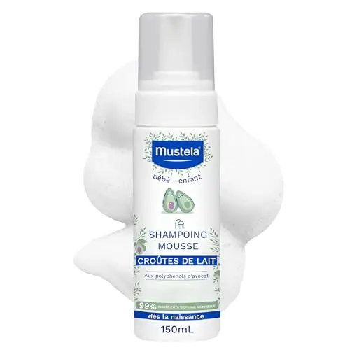 Mustela - Shampoing Mousse Nourrisson - Nettoyage Doux - Aide à Éliminer les Croûtes de Lait et Limite leur Réapparition - 99% d'ingrédients d'origine naturelle - sans Parfum - Soin pour Bébé