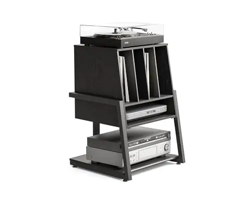 FITUEYES Design Meuble Vinyle Bois à 4 Etagères Meuble HiFi avec Une Capacité de 120 disques Charge Maximale 50 kg Convient pour Le Salon, la Salle de Musique