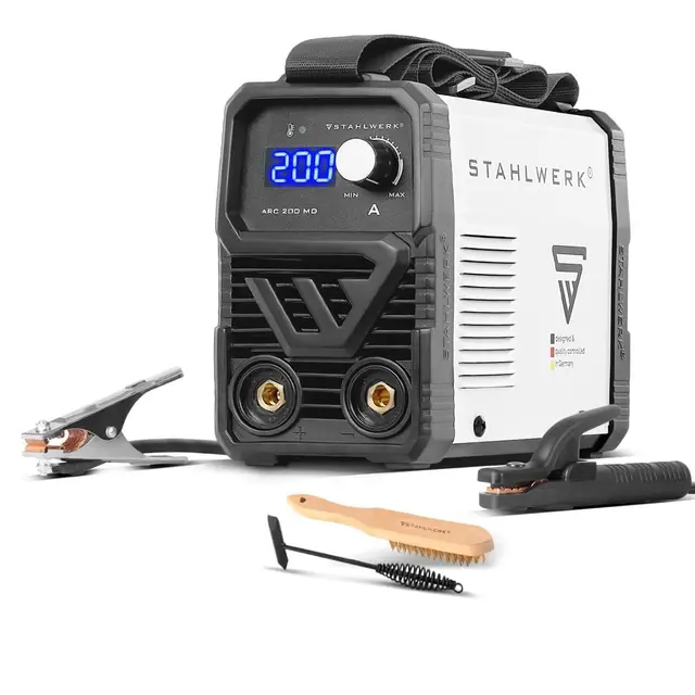 STAHLWERK Poste à souder à l'électrode ARC 200 MD – MMA jusqu'à 200 A, utilisation flexible sans gaz, compact & léger, Smart Cooling, Hotstart automatique, fonction Anti-Stick