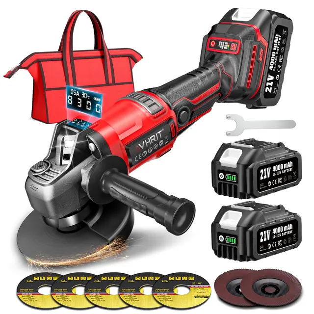 Meuleuse d'angle sans fil, meuleuse d'angle sans fil avec 2 batteries de 4000 mAH, écran LED, moteur sans balais pour le meulage des métaux et l'élimination de la rouille
