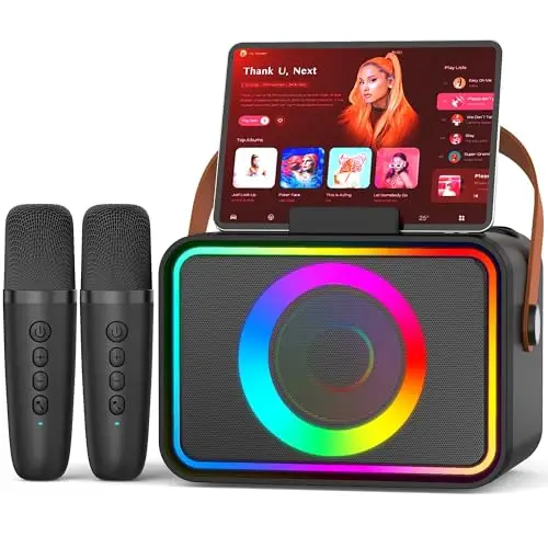 Machine de karaoké avec 2 Microphones pour Adultes et Enfants, Haut-Parleur de karaoké Bluetooth Portable pour Adultes et Enfants, système de sonorisation de fête avec lumières Disco pour